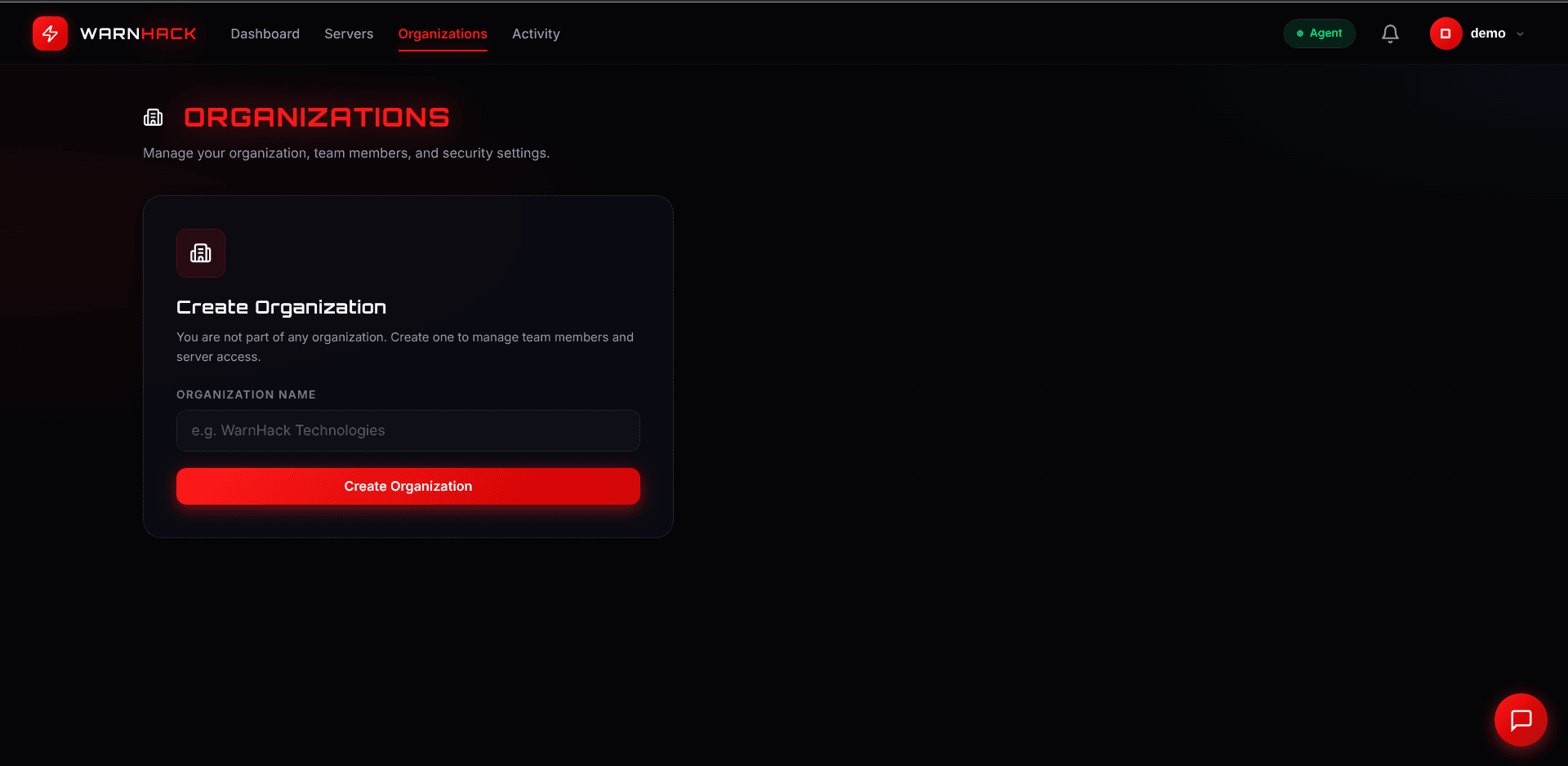 WarnHack organizations — team member and server access management